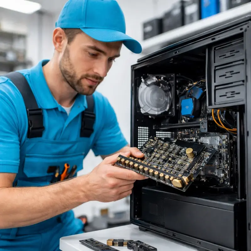 Мастер устанавливает звуковую карту на ПК в Богородске